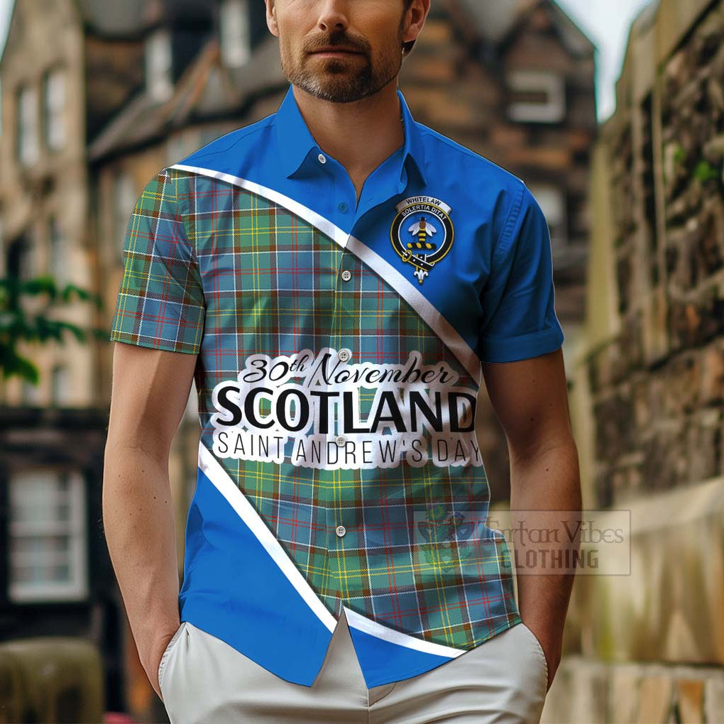 Tartan Vibes Clothing Whitelaw Family Crest Tartan Short Sleeve Button Shirt Celebrate Saint Andrew's Day in Style