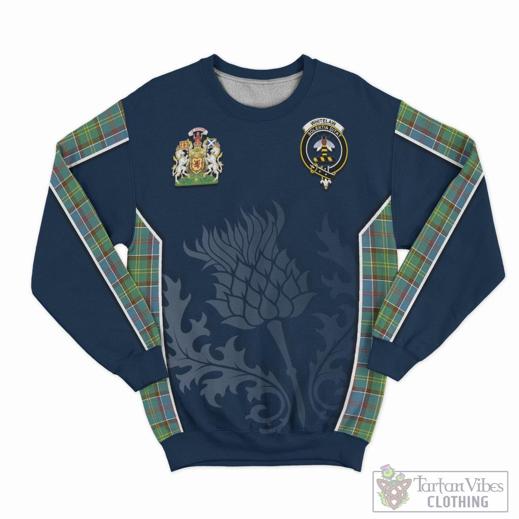 Tartan Vibes Clothing Whitelaw Tartan Sweatshirt with Family Crest and Scottish Thistle Vibes Sport Style