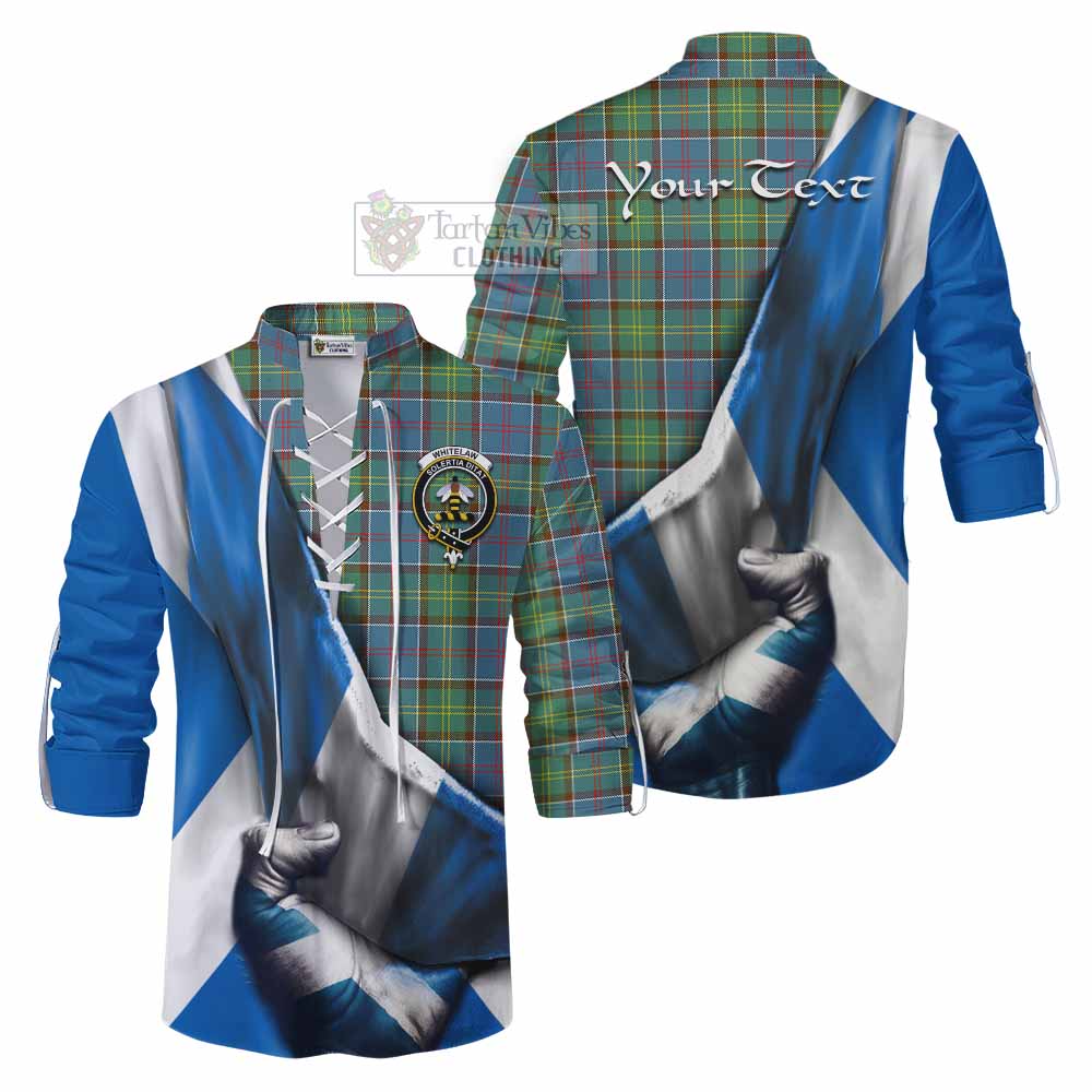 Tartan Vibes Clothing Whitelaw Tartan Ghillie Kilt Shirt with Family Crest Scotland Patriotic Style