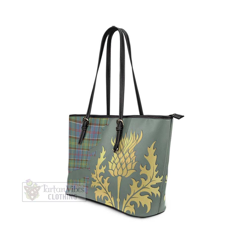 Whitelaw Tartan Leather Tote Bag Gold Thistle Style - Tartan Vibes Clothing