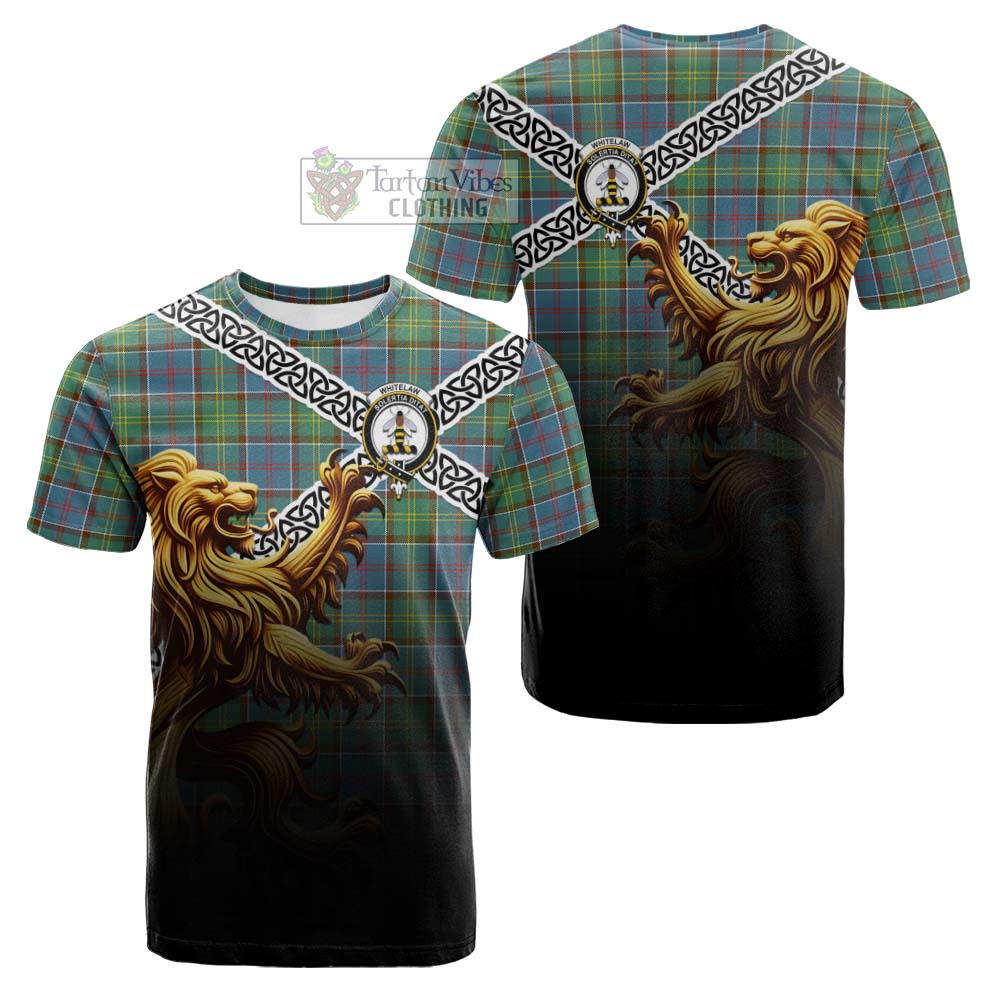 Whitelaw Crest Tartan Cotton T-shirt with Golden Lion Emblem Celtic Style - Tartan Vibes Clothing