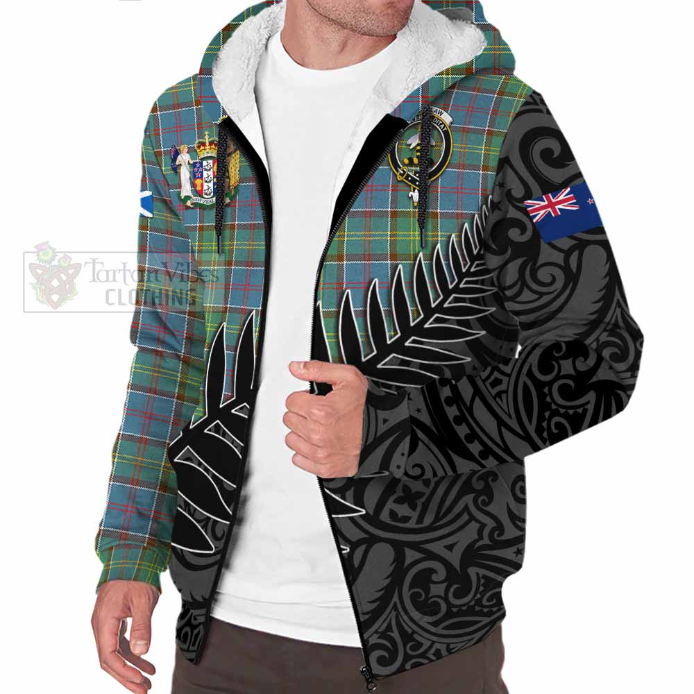 Tartan Vibes Clothing Whitelaw Crest Tartan Sherpa Hoodie with New Zealand Silver Fern Half Style