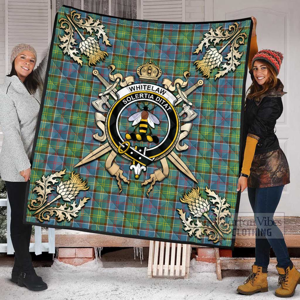 Tartan Vibes Clothing Whitelaw Tartan Quilt with Family Crest and Scottish Golden Courage Shield