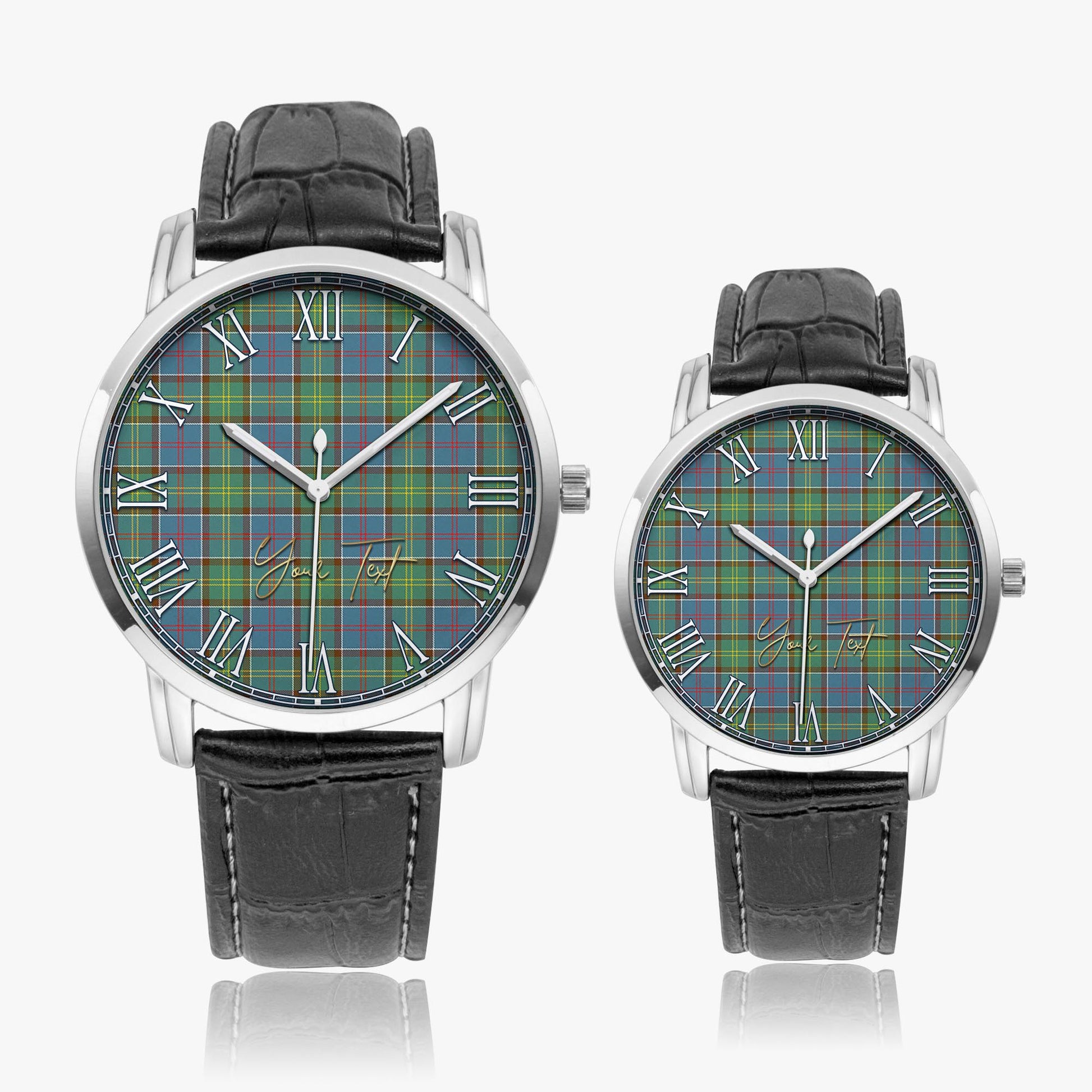 Whitelaw Tartan Personalized Your Text Leather Trap Quartz Watch Wide Type Silver Case With Black Leather Strap - Tartanvibesclothing Shop