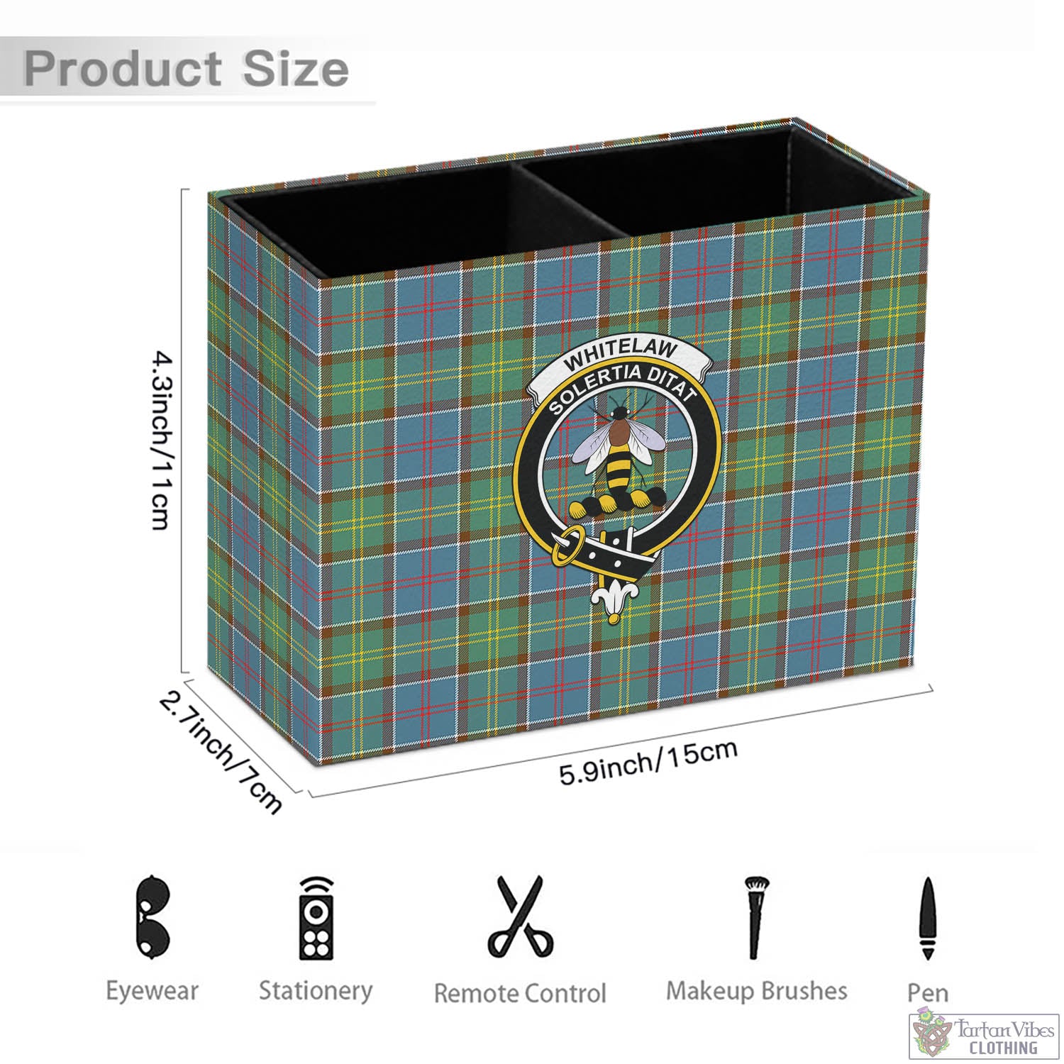 Tartan Vibes Clothing Whitelaw Tartan Pen Holder with Family Crest