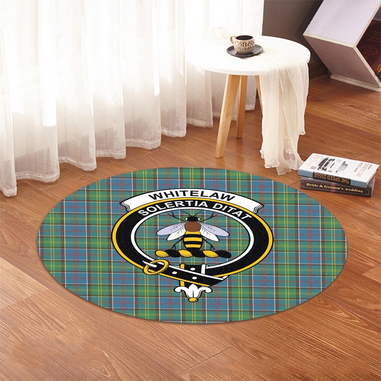 whitelaw-tartan-round-rug-with-family-crest