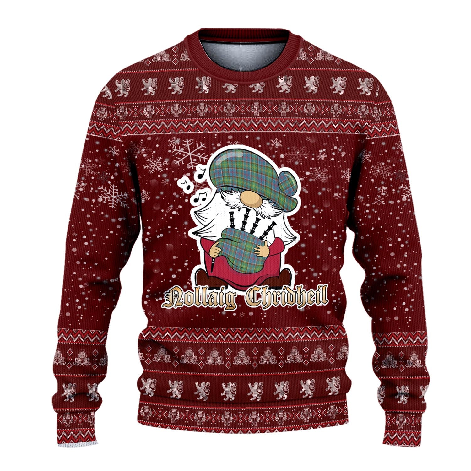 Whitelaw Clan Christmas Family Knitted Sweater with Funny Gnome Playing Bagpipes - Tartanvibesclothing