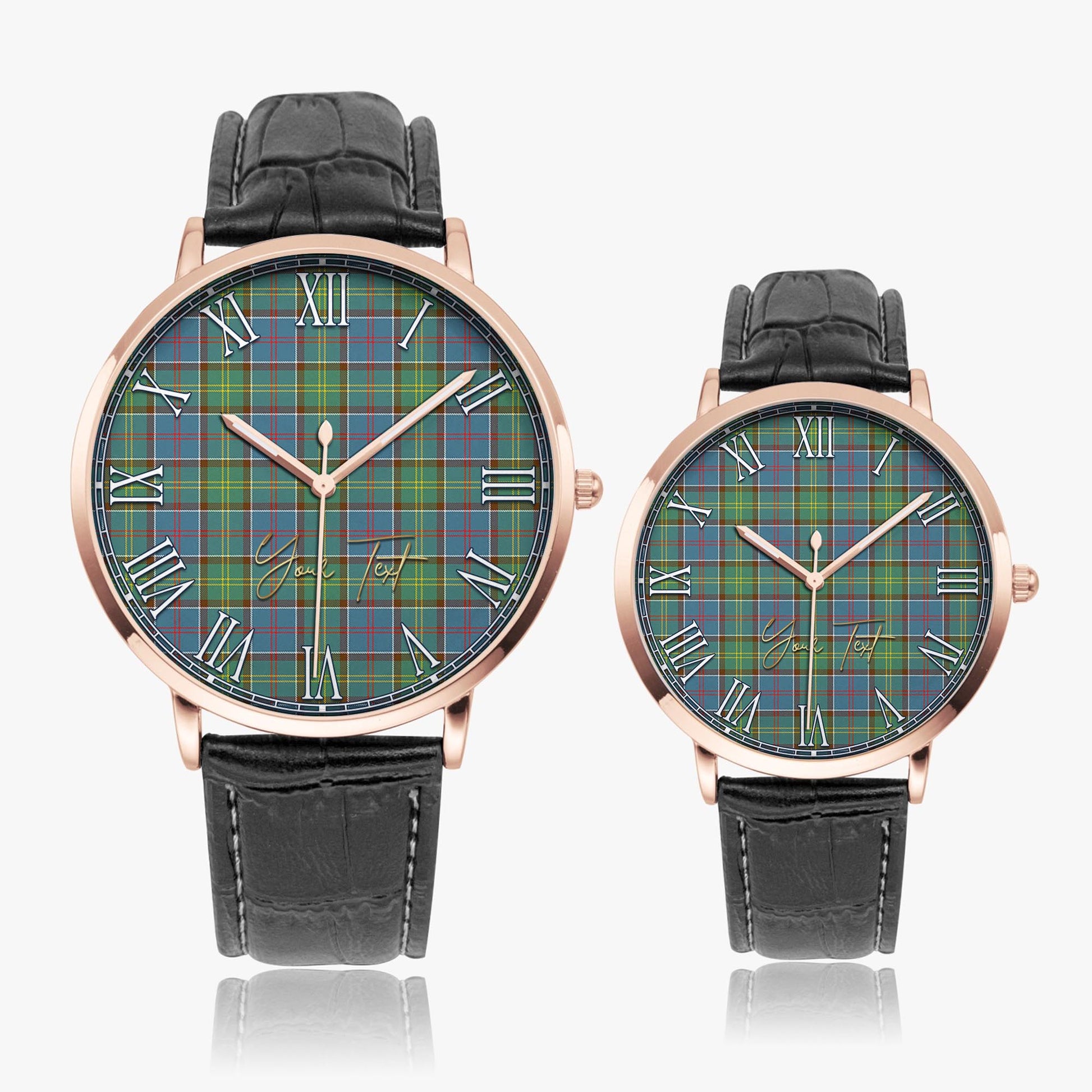 Whitelaw Tartan Personalized Your Text Leather Trap Quartz Watch Ultra Thin Rose Gold Case With Black Leather Strap - Tartanvibesclothing Shop