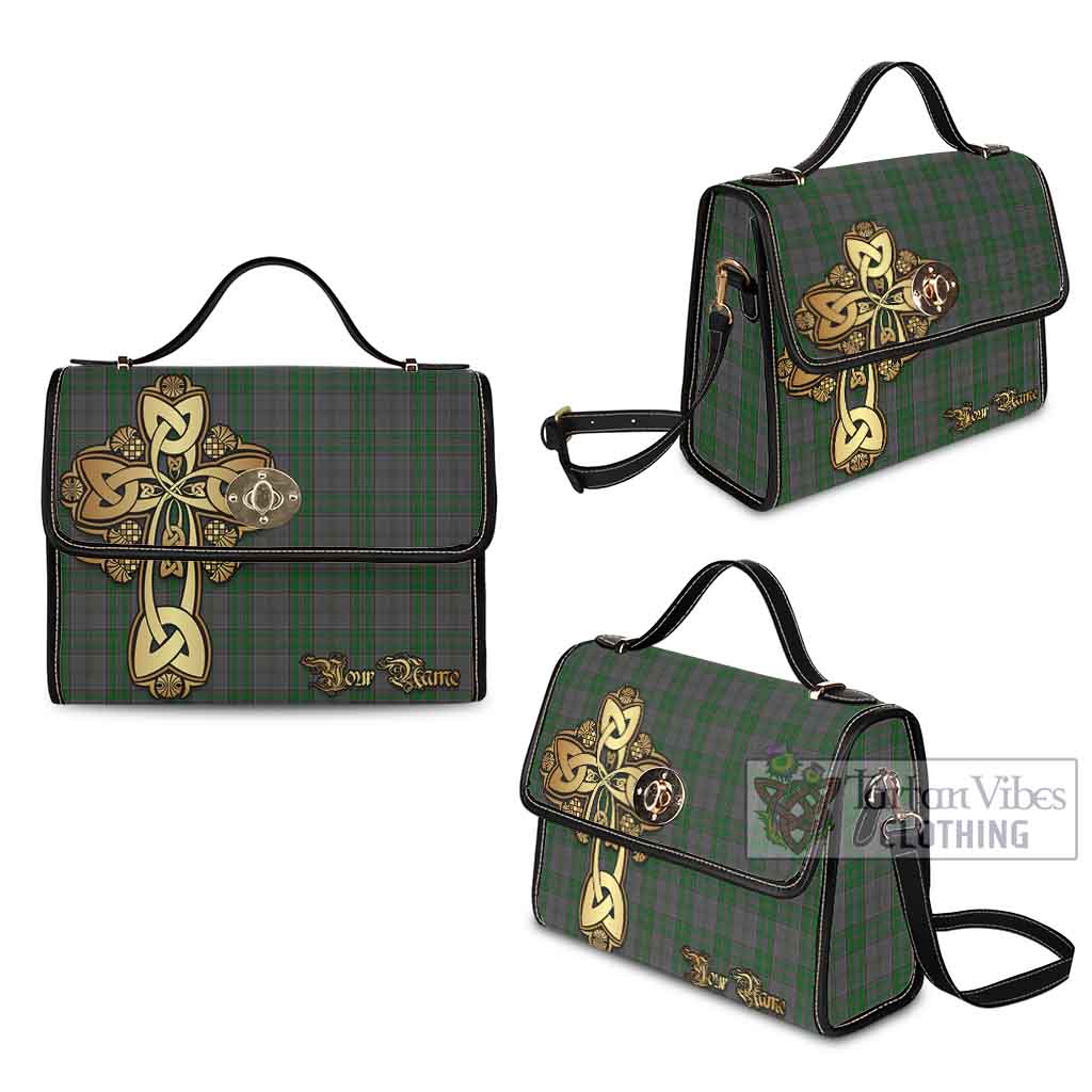 Tartan Vibes Clothing Wicklow County Ireland Tartan Waterproof Canvas Bag Golden Thistle Celtic Cross Style