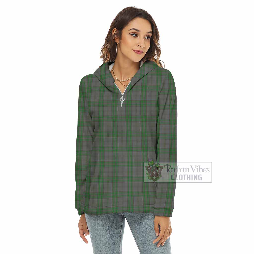 Tartan Vibes Clothing Wicklow County Ireland Tartan Women's Borg  Half Zip Fleece Hoodie