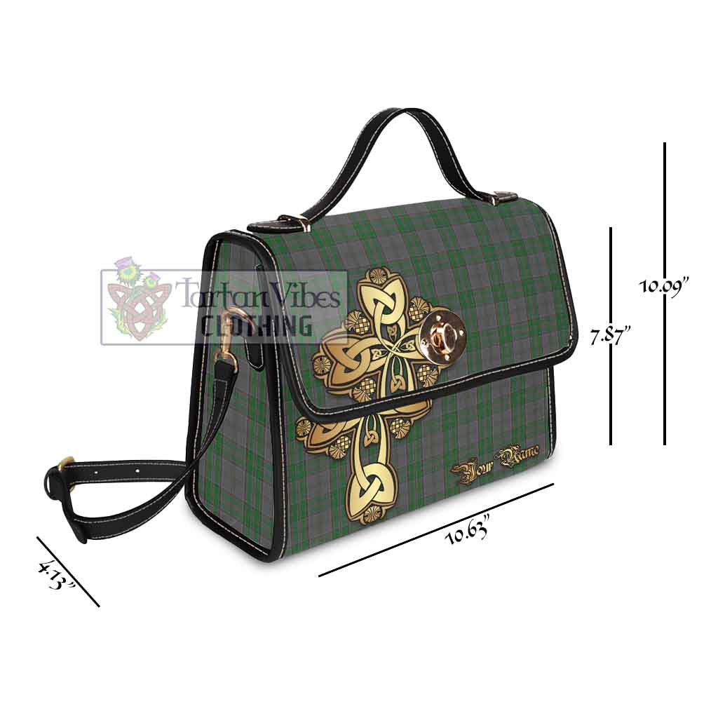 Tartan Vibes Clothing Wicklow County Ireland Tartan Waterproof Canvas Bag Golden Thistle Celtic Cross Style