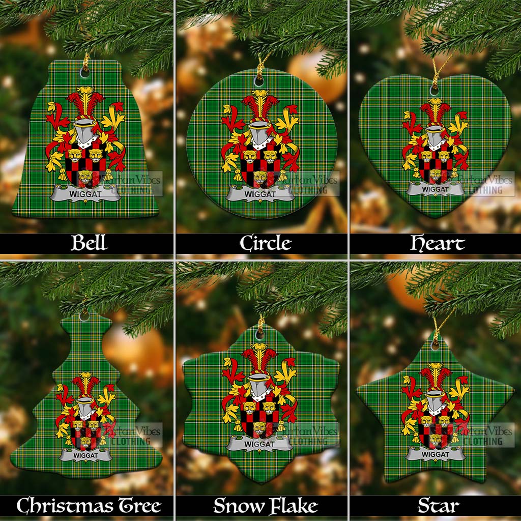 Tartan Vibes Clothing Wiggat Irish Clan Tartan Christmas Ceramic Ornament with Coat of Arms