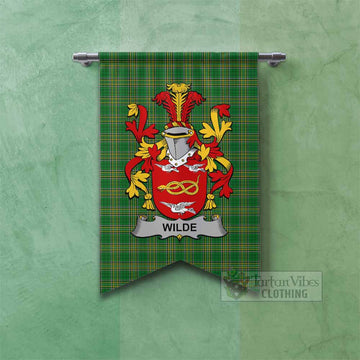 Wilde Irish Clan Tartan Gonfalon, Tartan Banner with Coat of Arms Fishtail - Tartan Vibes Clothing