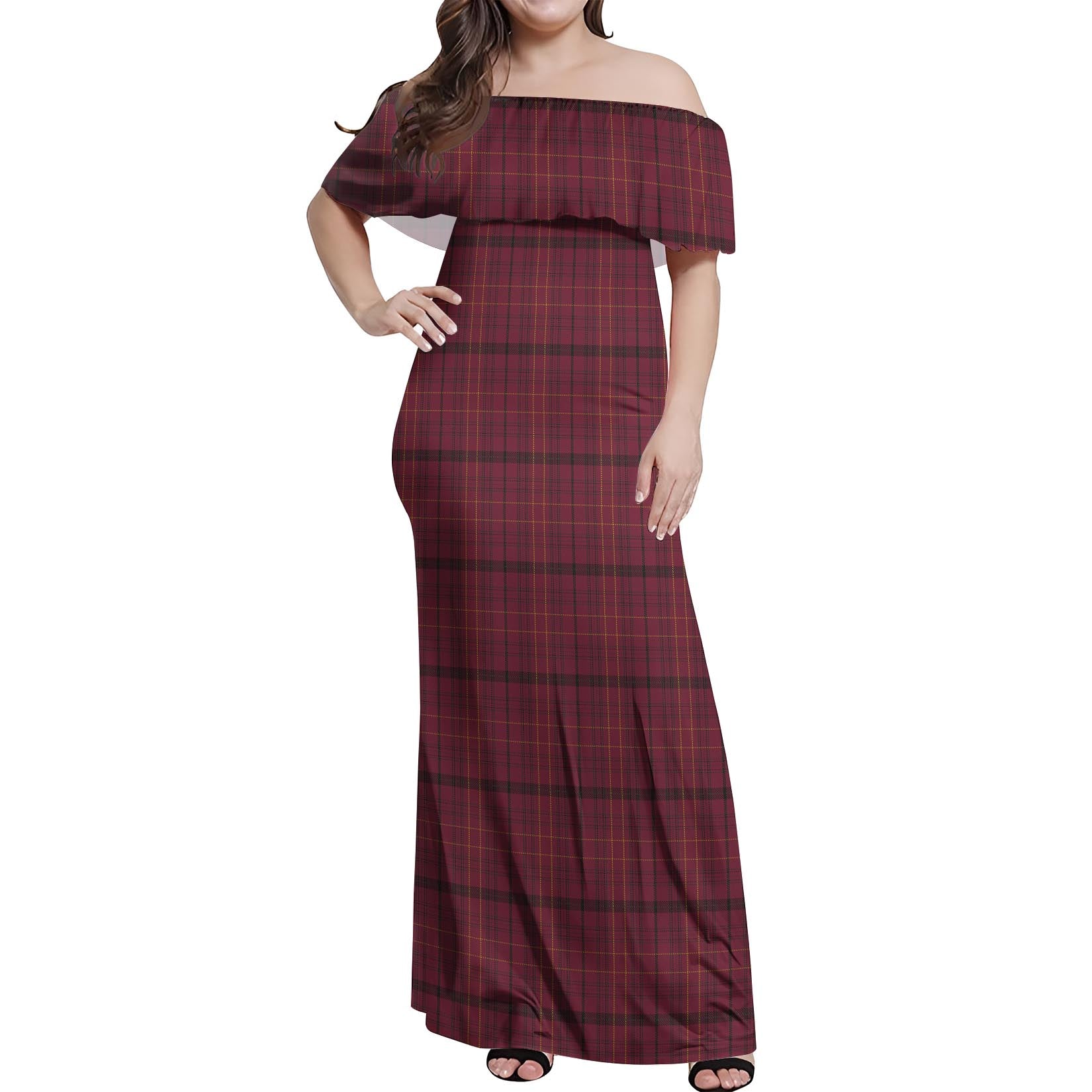 Williams of Wales Tartan Off Shoulder Long Dress Women's Dress - Tartanvibesclothing