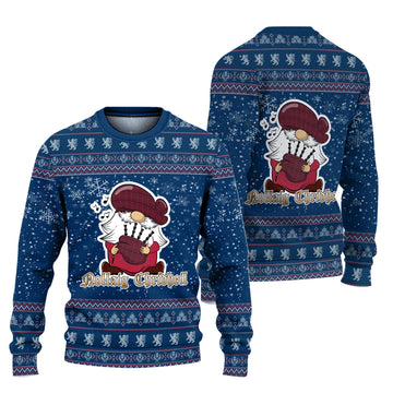 Williams of Wales Clan Christmas Family Ugly Sweater with Funny Gnome Playing Bagpipes