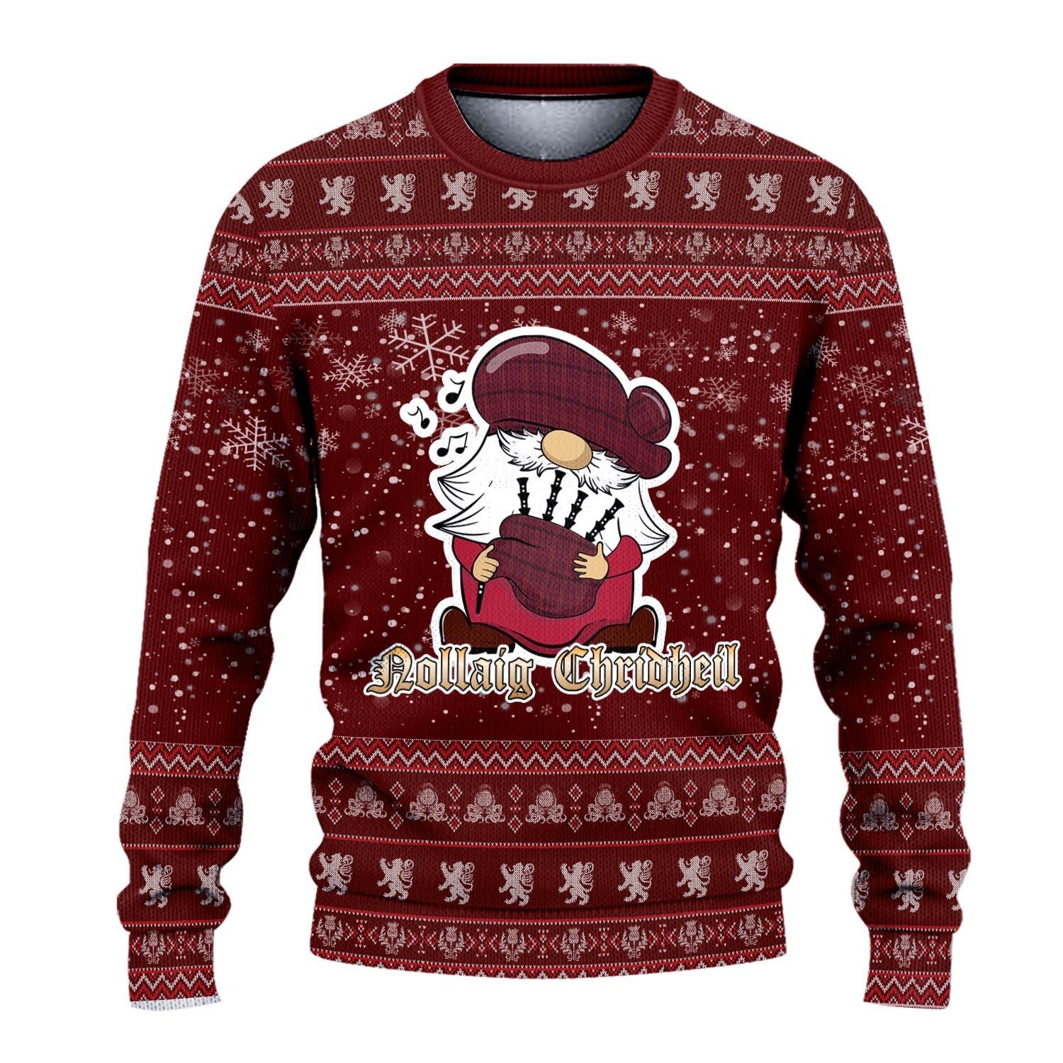 Williams of Wales Clan Christmas Family Knitted Sweater with Funny Gnome Playing Bagpipes - Tartanvibesclothing