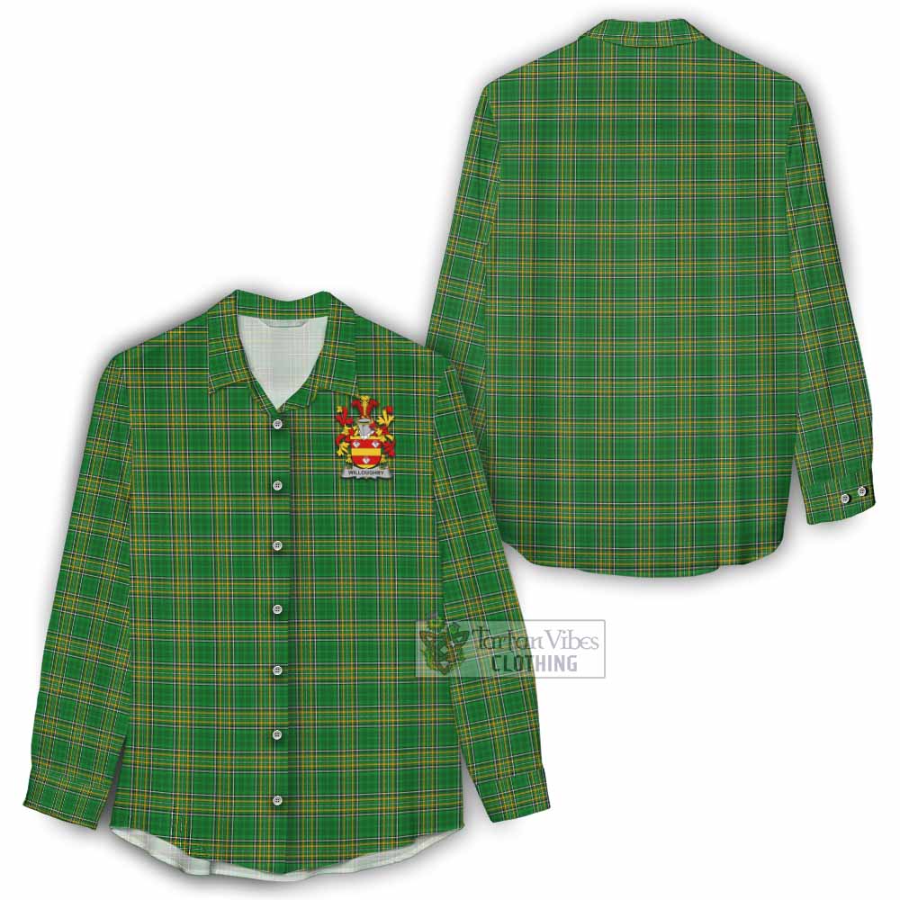 Tartan Vibes Clothing Willoughby Irish Clan Tartan Women's Casual Shirt with Coat of Arms