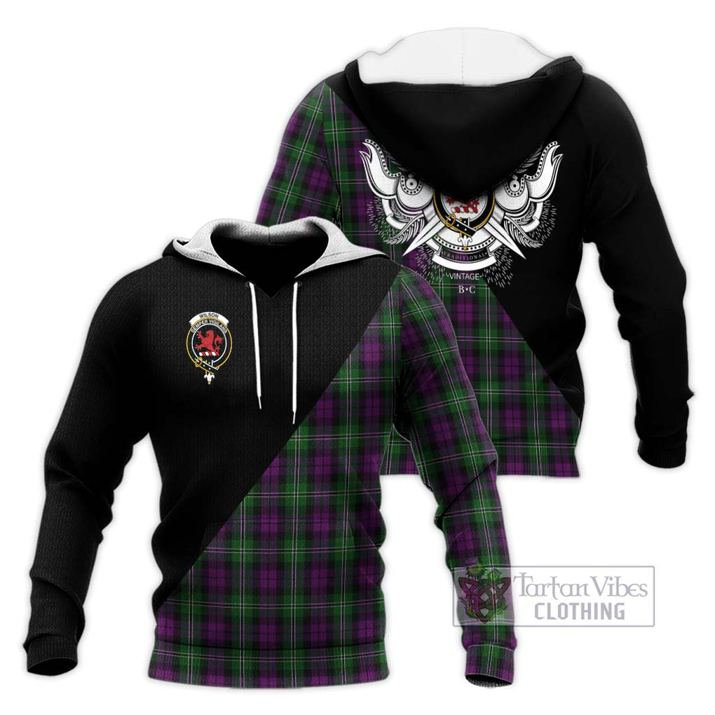 Wilson Tartan Knitted Hoodie with Family Crest and Military Logo Style Unisex Knitted Pullover Hoodie - Tartanvibesclothing Shop