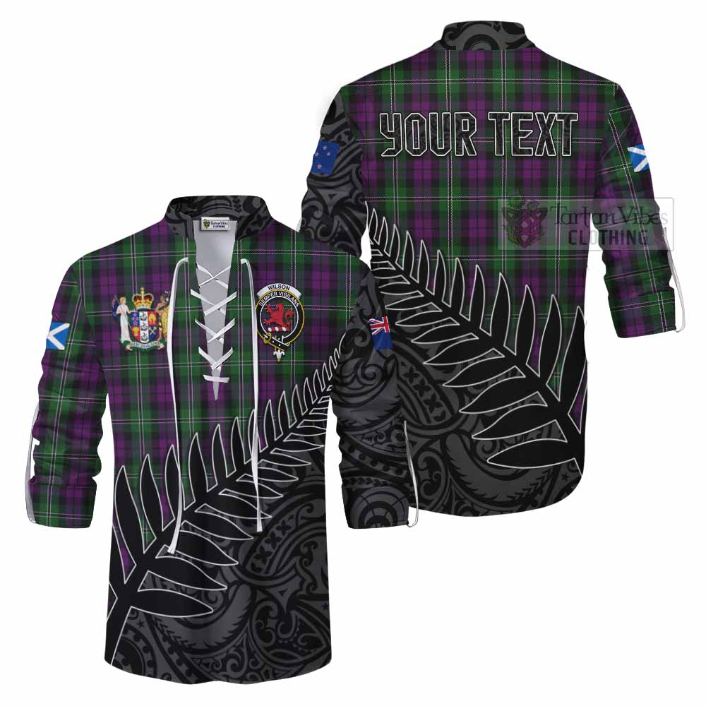 Tartan Vibes Clothing Wilson Crest Tartan Ghillie Kilt Shirt with New Zealand Silver Fern Half Style