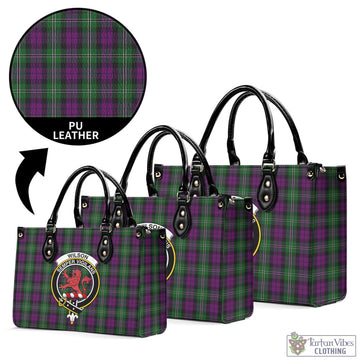 Wilson Tartan Luxury Leather Handbags with Family Crest L - Tartan Vibes Clothing