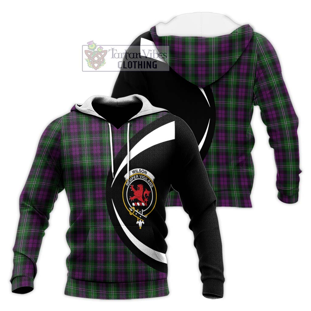 Wilson Tartan Knitted Hoodie with Family Crest Circle Style Unisex Knitted Pullover Hoodie - Tartan Vibes Clothing