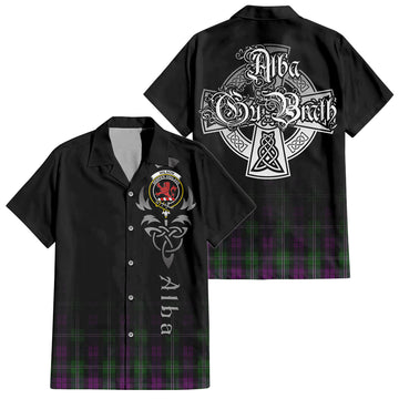 Wilson Tartan Short Sleeve Button Up Shirt Featuring Alba Gu Brath Family Crest Celtic Inspired