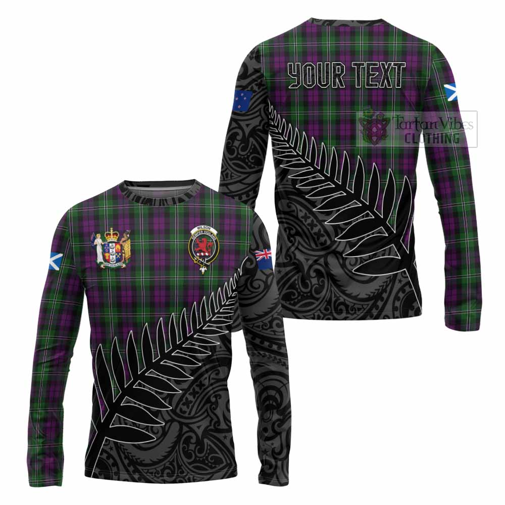 Tartan Vibes Clothing Wilson Crest Tartan Long Sleeve T-Shirt with New Zealand Silver Fern Half Style