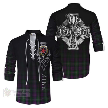 Wilson Tartan Ghillie Kilt Shirt Featuring Alba Gu Brath Family Crest Celtic Inspired