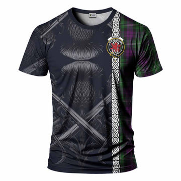 Wilson Tartan T-Shirt with Family Crest Cross Sword Thistle Celtic Vibes