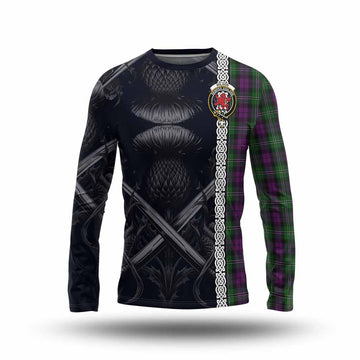 Wilson Tartan Long Sleeve T-Shirt with Family Crest Cross Sword Thistle Celtic Vibes