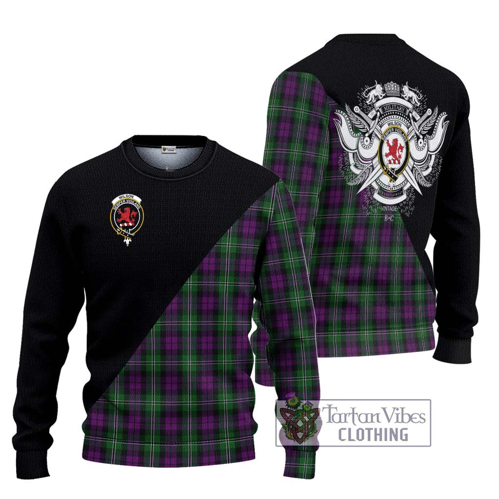 Wilson Tartan Knitted Sweater with Family Crest and Military Logo Style Unisex - Tartanvibesclothing Shop