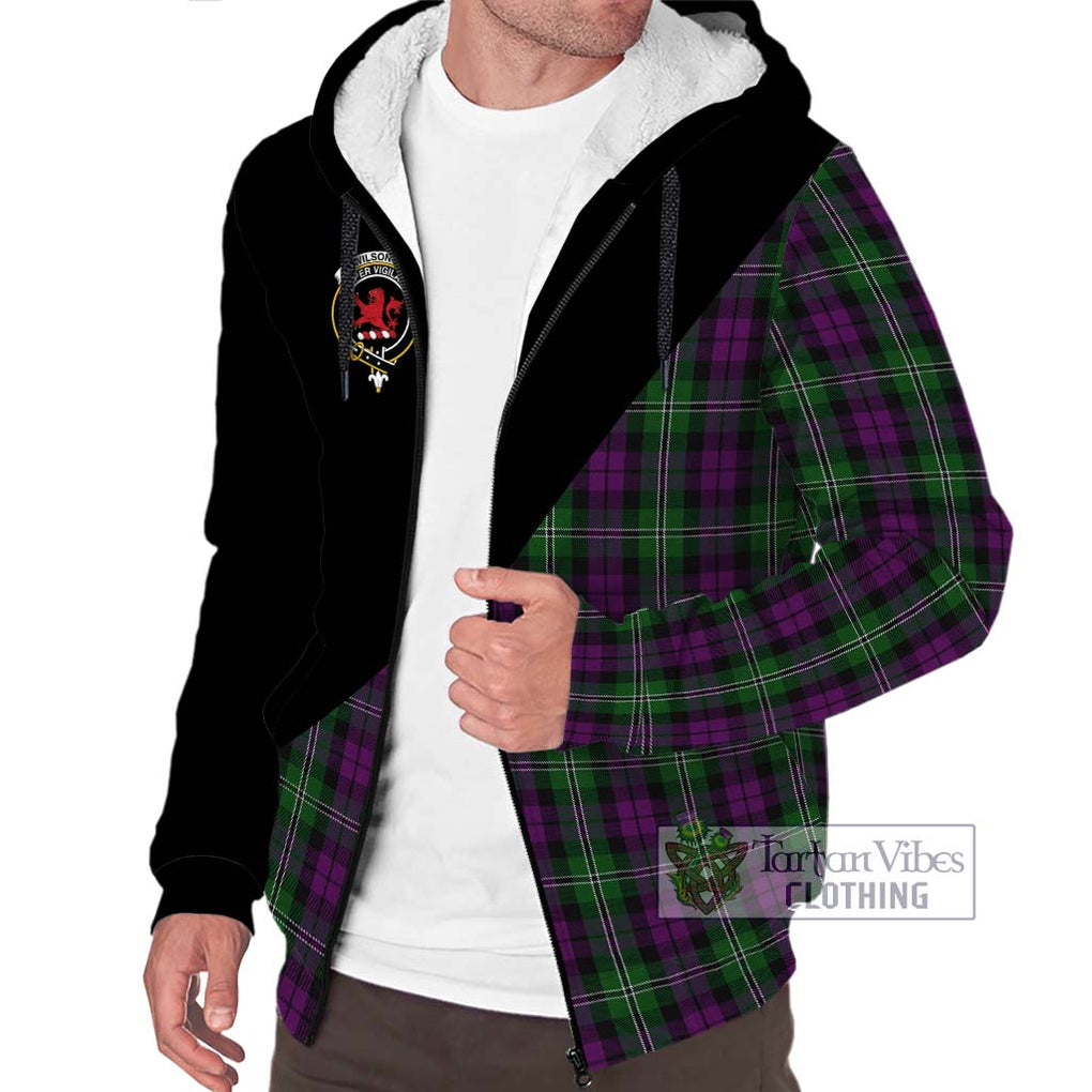 Wilson Tartan Sherpa Hoodie with Family Crest and Military Logo Style Unisex S - Tartanvibesclothing Shop