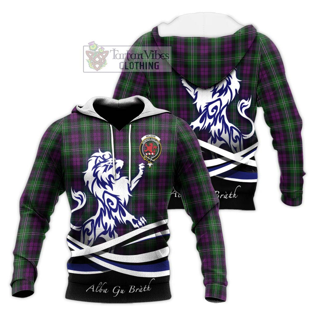 Wilson Tartan Knitted Hoodie with Alba Gu Brath Regal Lion Emblem Unisex Knitted Pullover Hoodie - Tartanvibesclothing Shop