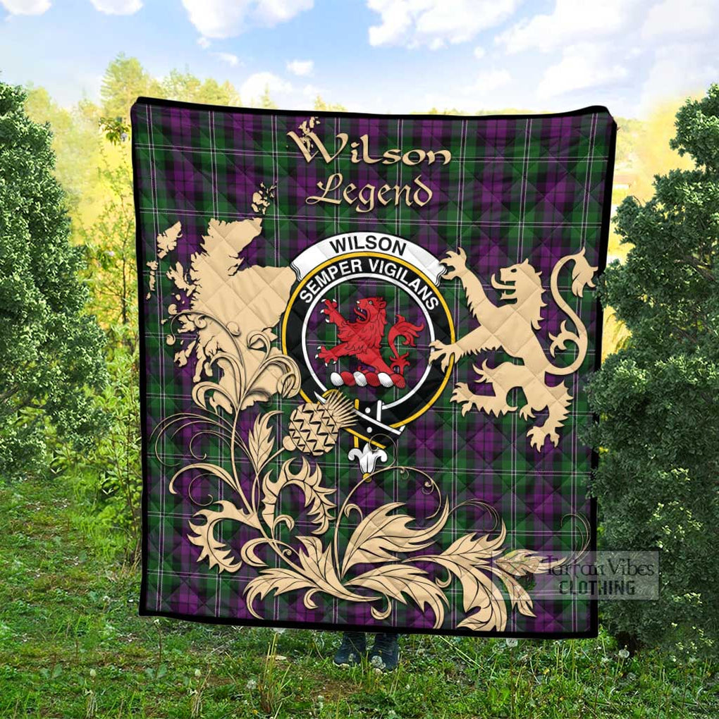 Tartan Vibes Clothing Wilson Tartan Quilt with Family Crest and Scottish Symbol Style