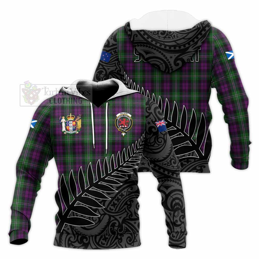 Tartan Vibes Clothing Wilson Crest Tartan Knitted Hoodie with New Zealand Silver Fern Half Style