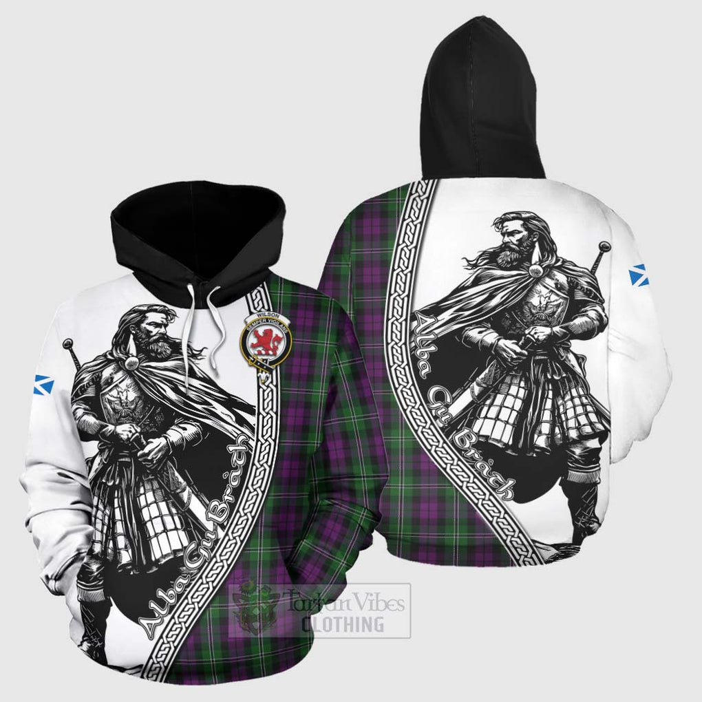 Tartan Vibes Clothing Wilson Tartan Clan Crest Hoodie with Highlander Warrior Celtic Style