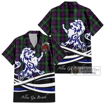 Wilson Tartan Short Sleeve Button Shirt with Alba Gu Brath Regal Lion Emblem