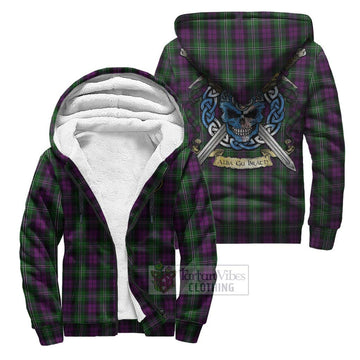 Wilson Tartan Sherpa Hoodie with Family Crest Celtic Skull Style