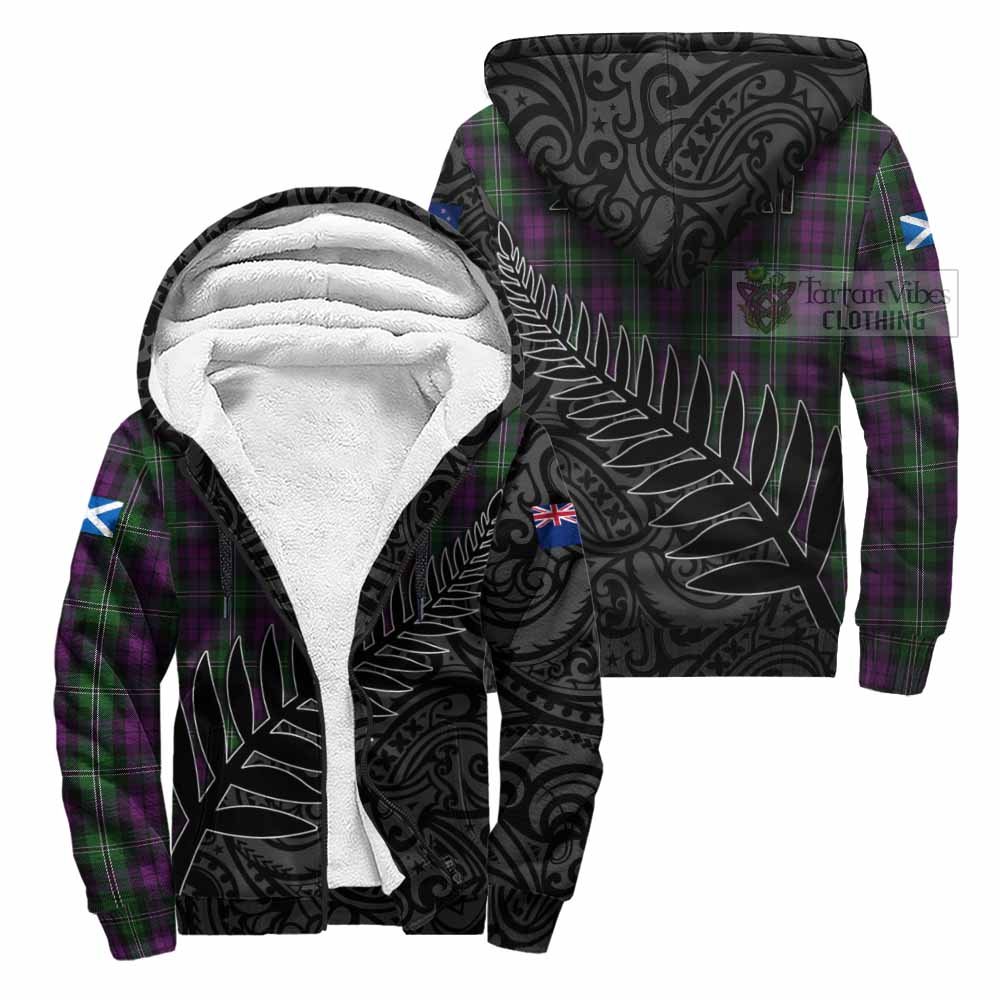 Tartan Vibes Clothing Wilson Crest Tartan Sherpa Hoodie with New Zealand Silver Fern Half Style