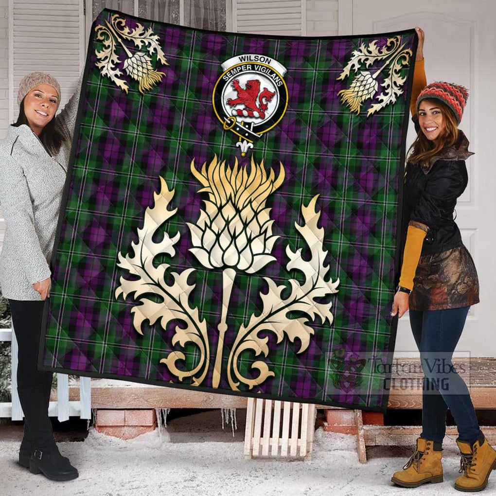 Tartan Vibes Clothing Wilson Tartan Quilt with Family Crest and Golden Thistle Style