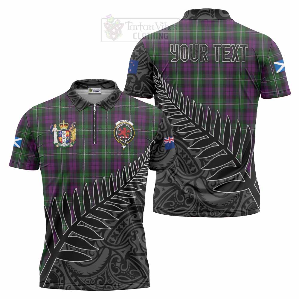 Tartan Vibes Clothing Wilson Crest Tartan Zipper Polo Shirt with New Zealand Silver Fern Half Style