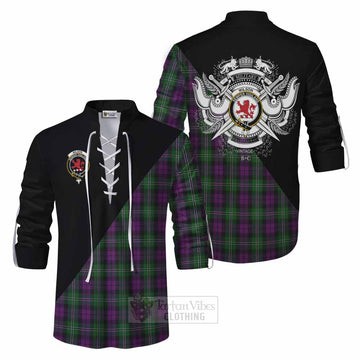 Wilson Tartan Ghillie Kilt Shirt with Family Crest and Military Logo Style