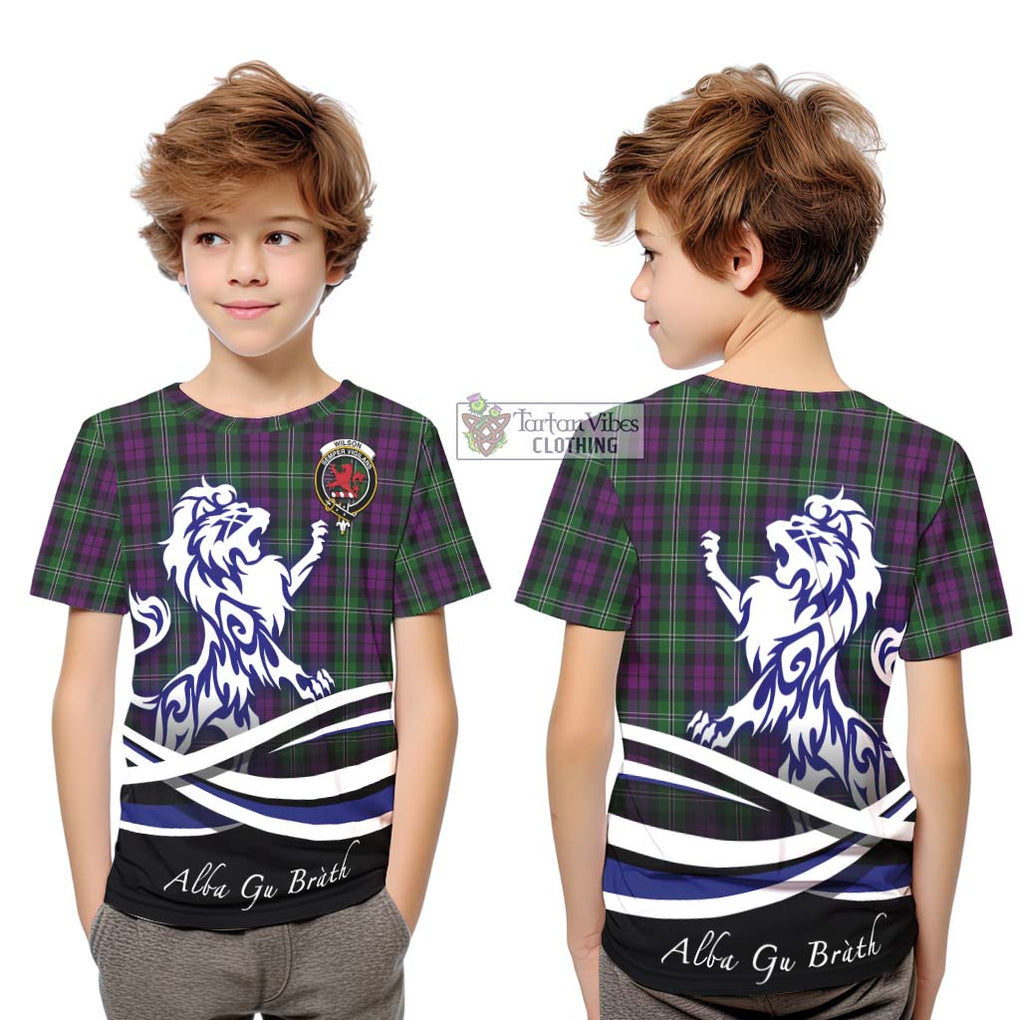 Wilson Tartan Kid T-Shirt with Alba Gu Brath Regal Lion Emblem Youth XL Size14 - Tartanvibesclothing Shop