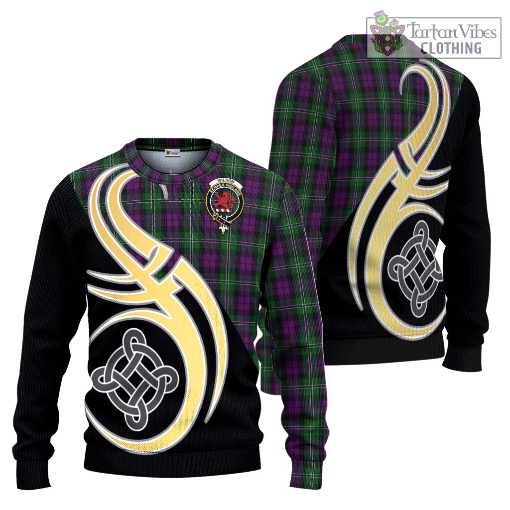 Wilson Tartan Knitted Sweater with Family Crest and Celtic Symbol Style Unisex - Tartan Vibes Clothing