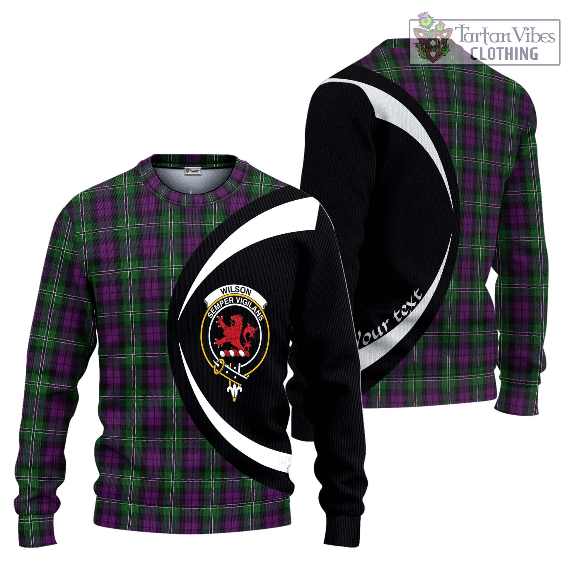 Wilson Tartan Knitted Sweater with Family Crest Circle Style Unisex - Tartan Vibes Clothing