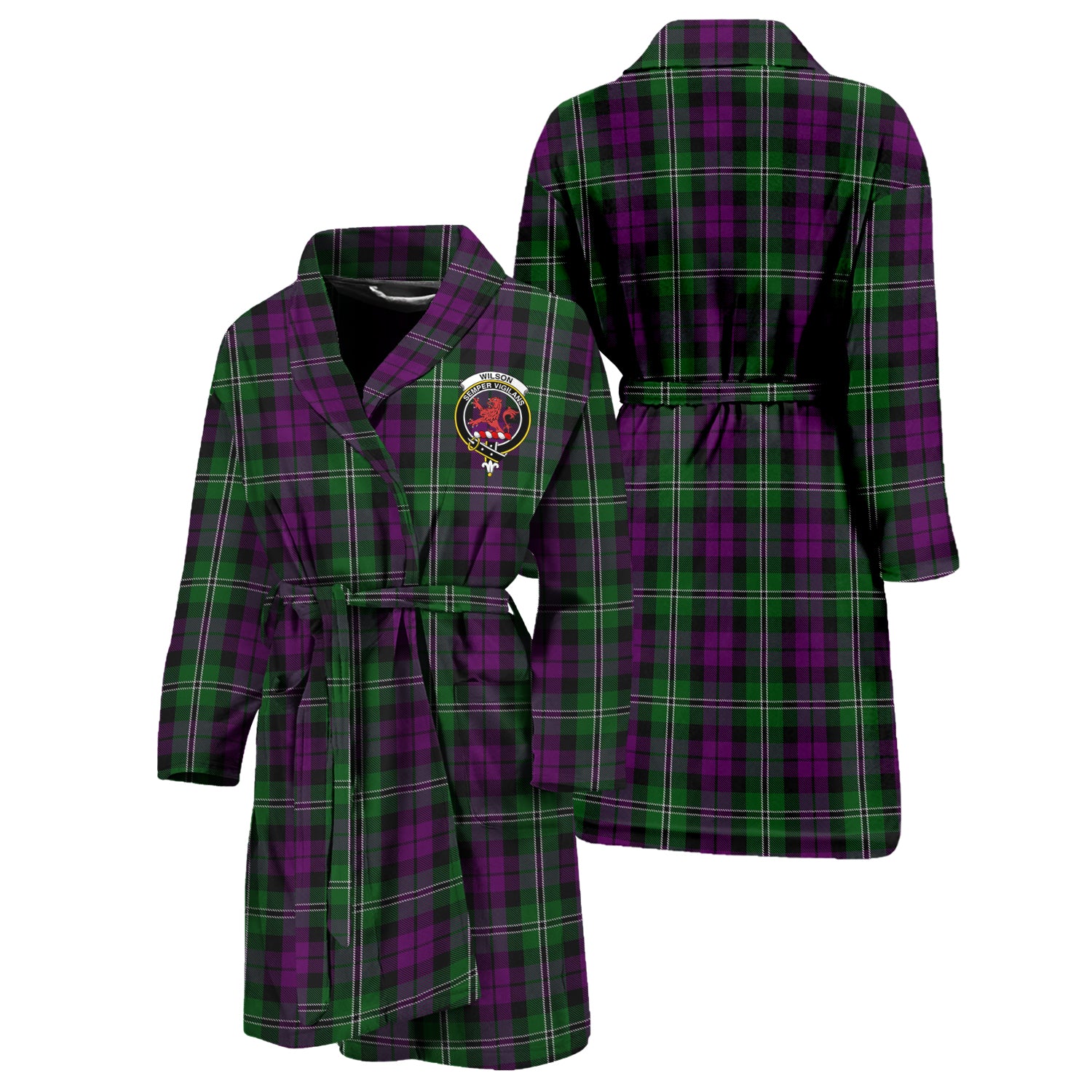 Wilson Tartan Bathrobe with Family Crest Unisex S - Tartan Vibes Clothing