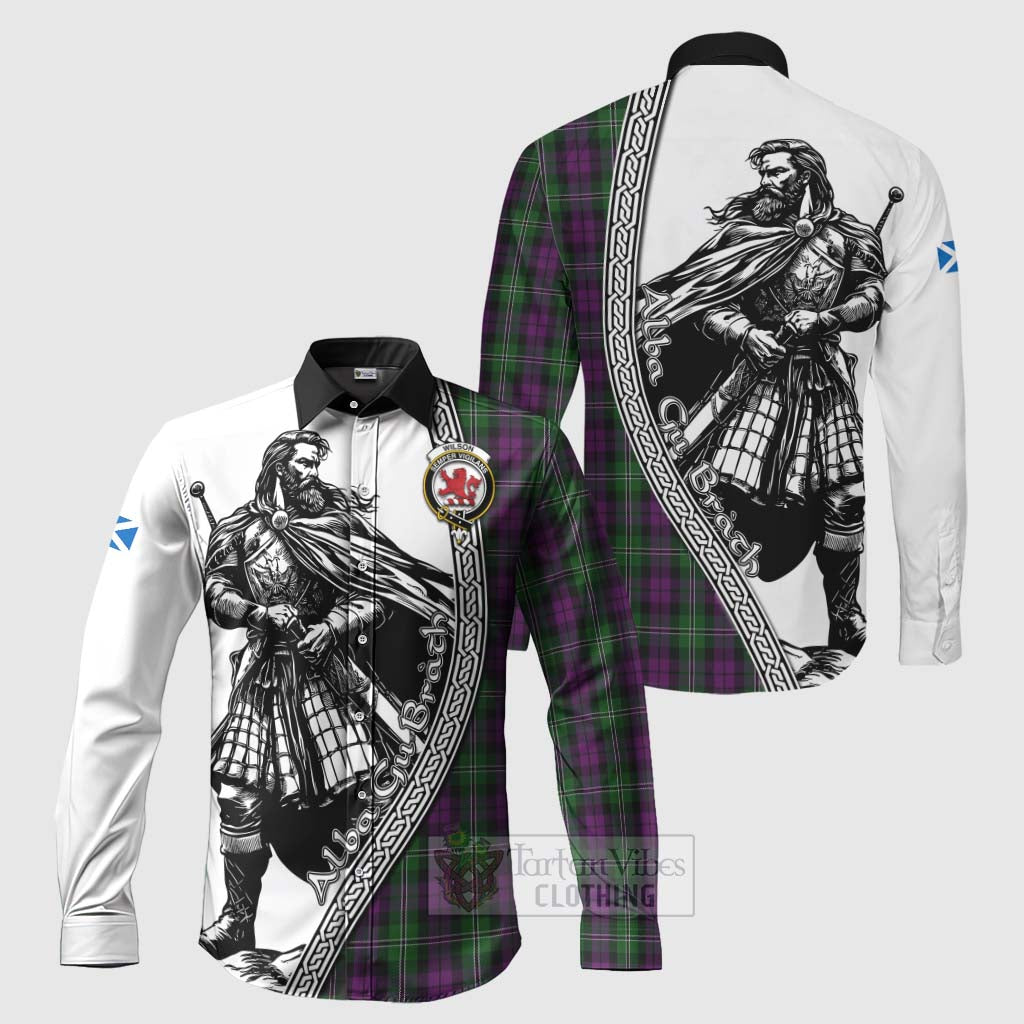 Wilson Tartan Clan Crest Long Sleeve Button Shirt with Highlander Warrior Celtic Style Men's Shirt S - Tartan Vibes Clothing