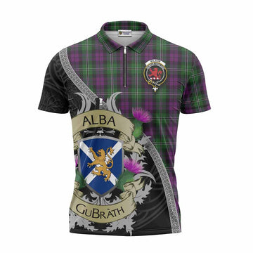 Wilson Tartan Family Crest Zipper Polo Shirt Lion Rampant Royal Thistle Shield Celtic Inspired Unisex - Tartan Vibes Clothing
