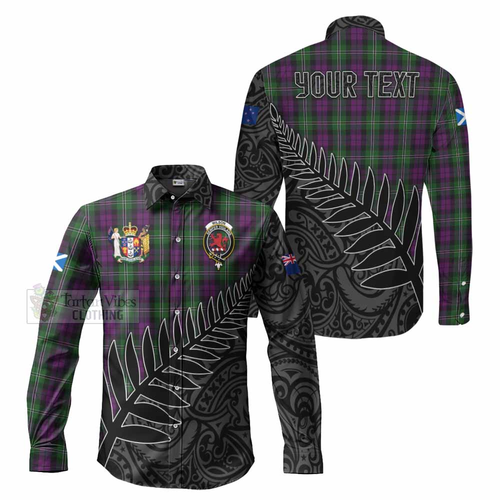 Tartan Vibes Clothing Wilson Crest Tartan Long Sleeve Button Shirt with New Zealand Silver Fern Half Style