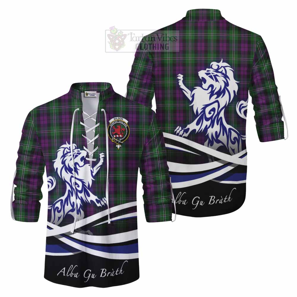 Tartan Vibes Clothing Wilson Tartan Ghillie Kilt Shirt with Alba Gu Brath Regal Lion Emblem